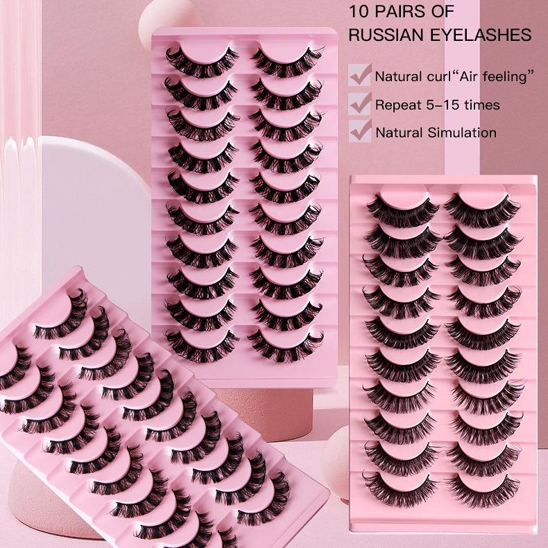 10 Pairs Of False Eyelashes, Large Curls, Natural Chemical Fiber Curls, Thick And Natural Eyelashes