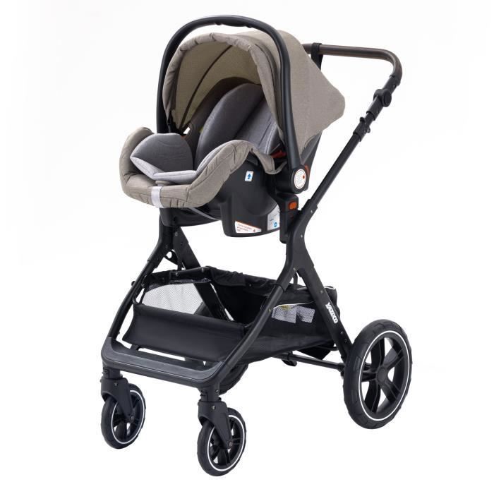 YAZOCO - Poussette 3 en 1 Bébé Combinée Siège-Auto Nacelle Trio Réversible Réglable Haute Qualité Roues increvables Kaki