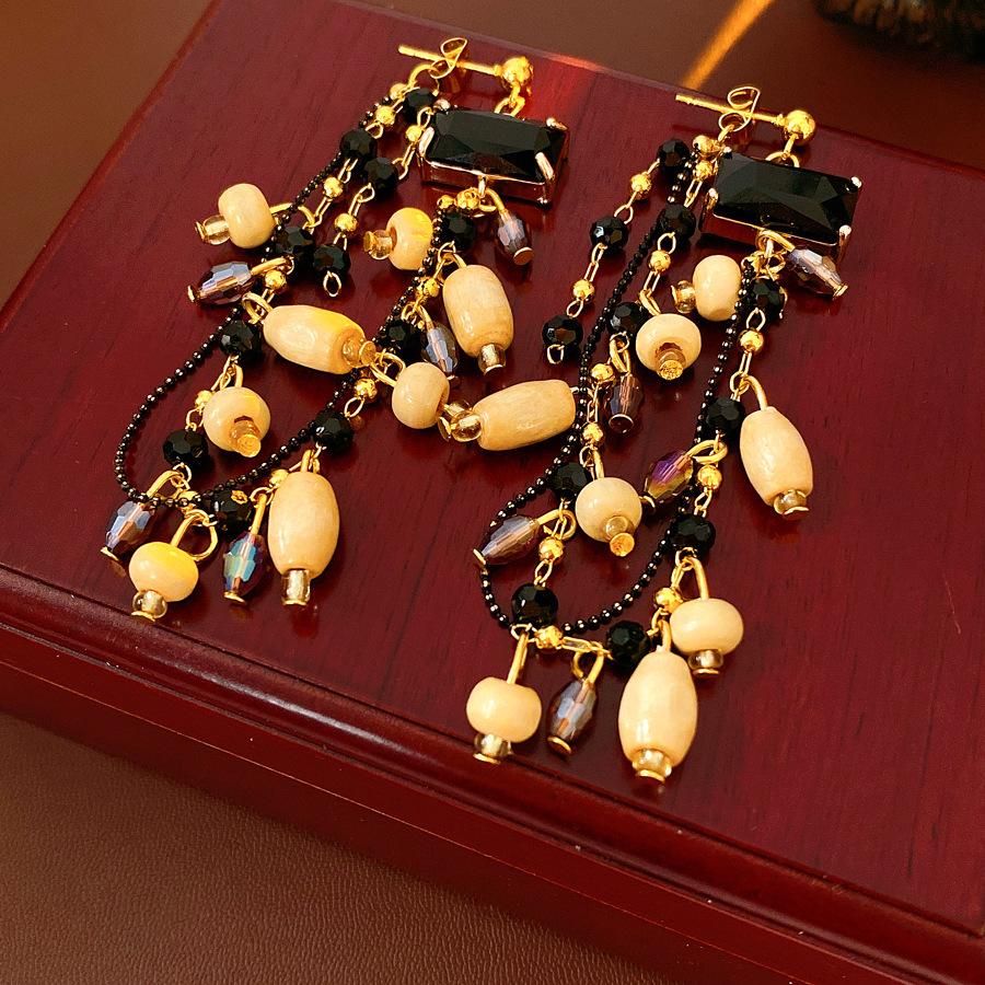 Silver Needle Diamond Oval Pendant Fringed Earrings Medieval Vintage Court Style Stud Earrings Light Luxury Retro Earrings