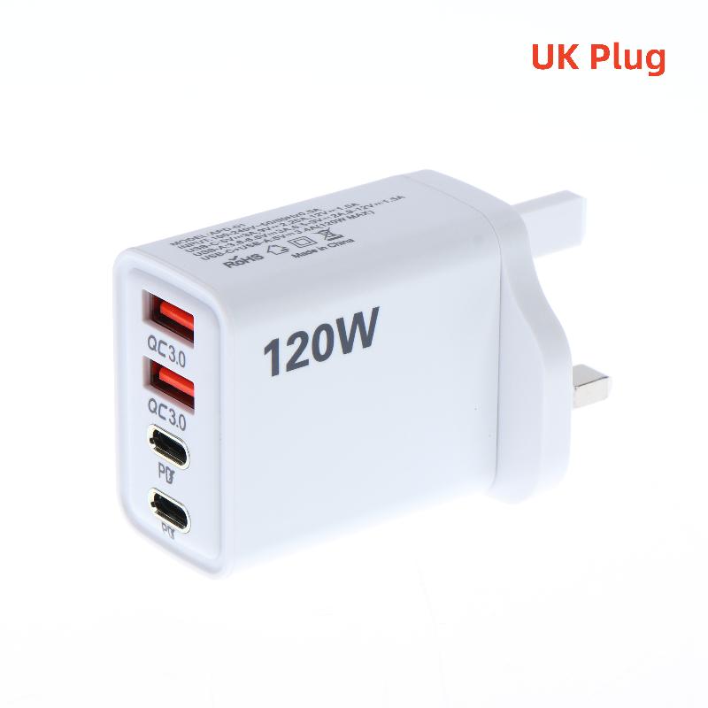 1Pcs Eu Us Uk Plug Travel 4 Port 120W Usb C Fast Charger Station Pd Qc3.0 Wall Adapter For Phone