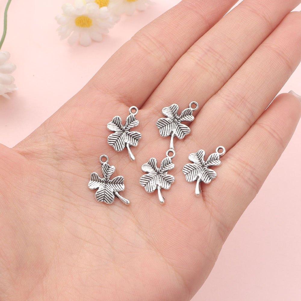 9/18/27pcs Alloy Clover Pendant, Plant Pendant, Four Leaf Clover Jewelry, DIY Summer Beach Ankle Bracelet Earrings