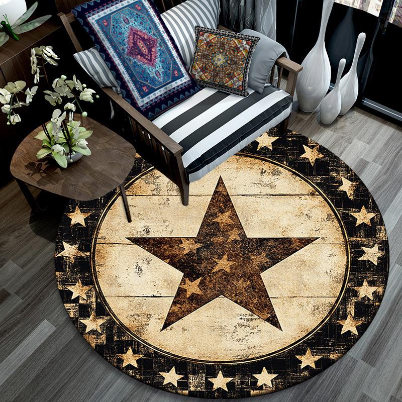 Rustic Star Round Area Rug,Carpet Rug for Living Room Bedroom Sofa Playroom Decor,Non-slip Floor Mat