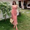 French Gentle Pink Polka Dot Pure Desire Suspender Dress Women's Summer New Thin Temperament Seaside Vacation Dress