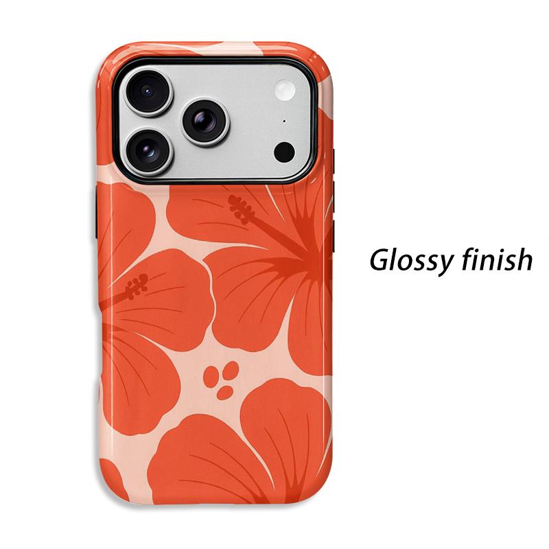 Retro Vintage Boho Red Hibiscus Floral Print Pattern Film Art Aesthetic Protective Shockproof Bumper Phone Case Cover For iPhone 14 15 16 Pro Max Plus