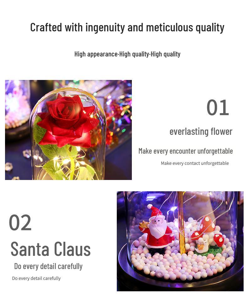 LED Rosegold Folie Konservierte Blume Glaskuppel - Kreatives Geschenk für Valentinstag & Frauentag