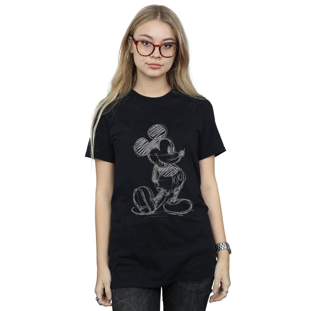 Disney Womens/Ladies Mickey Mouse Sketch Kick Cotton Boyfriend T-Shirt