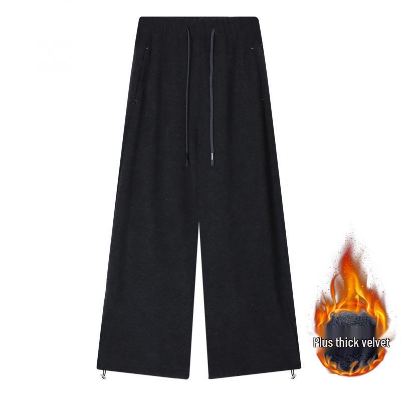 Women's Winter Casual Wide-Leg Drawstring Pants – Fashionable, Lazy Style, Tapered, Floor-Length, Thickened, and Versatile Straight Leg Design.