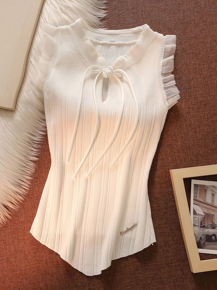 Weiß Reine Begierde Neu Elegant Camisole Damen Sommerkleidung Sexy Schön Ärmellos Süßes Mesh Gestrickte Tops Koreanische Mode Raffiniert Lässige Weste