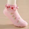 Girls Strawberry Print Ruffle Socks Breathable Eyelet Ankle Socks Cute Summer Cotton Boat Socks For Kids