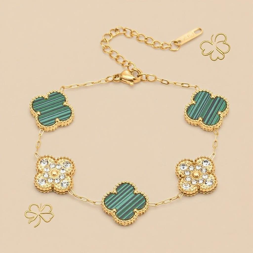 

Браслет из титана с бриллиантами «Четырехлистный клевер», 13 мм, для женской моды и делового стиля