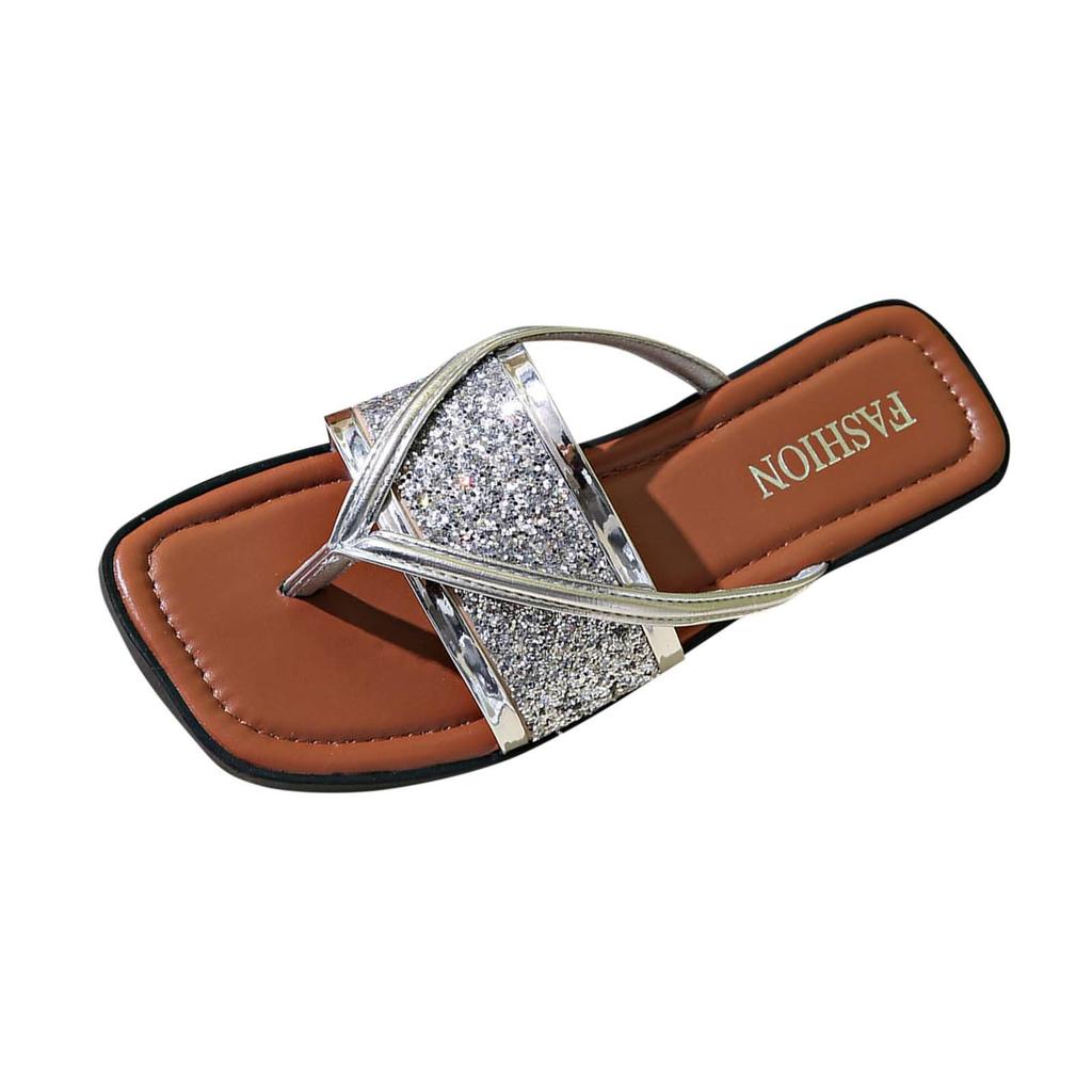 One line fashion woven sequin casual flip flops