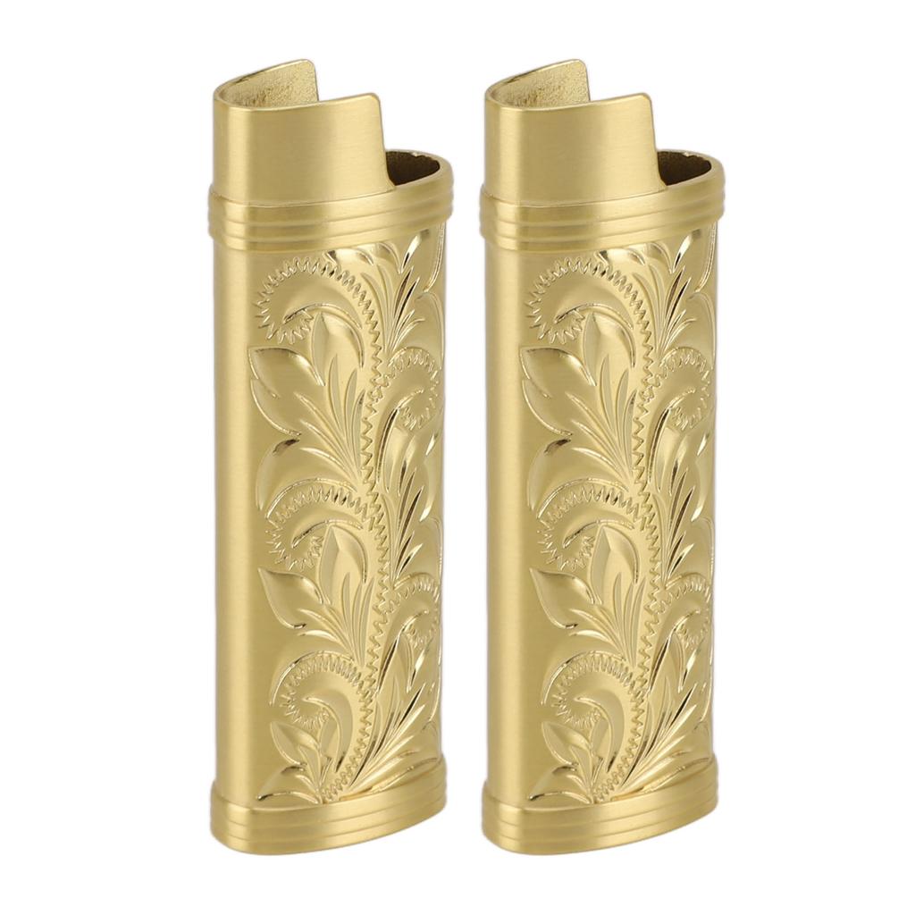 2Pcs Lighter Case Zinc Alloy Lighter Storage Container Floral Pattern for Outdoor Camping Hiking