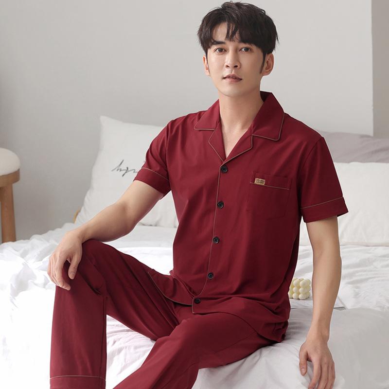 1011 Summer New Couple Pajamas Pure Cotton Red Natal Year Short-sleeved Trousers Set Wedding Men's and Women's Loungewear
