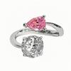 Fashion Cross Double-Row Pink And White Zir*****Pening Adjustable Ring Temperament Color Treasure Exquisite Niche High-End Ring