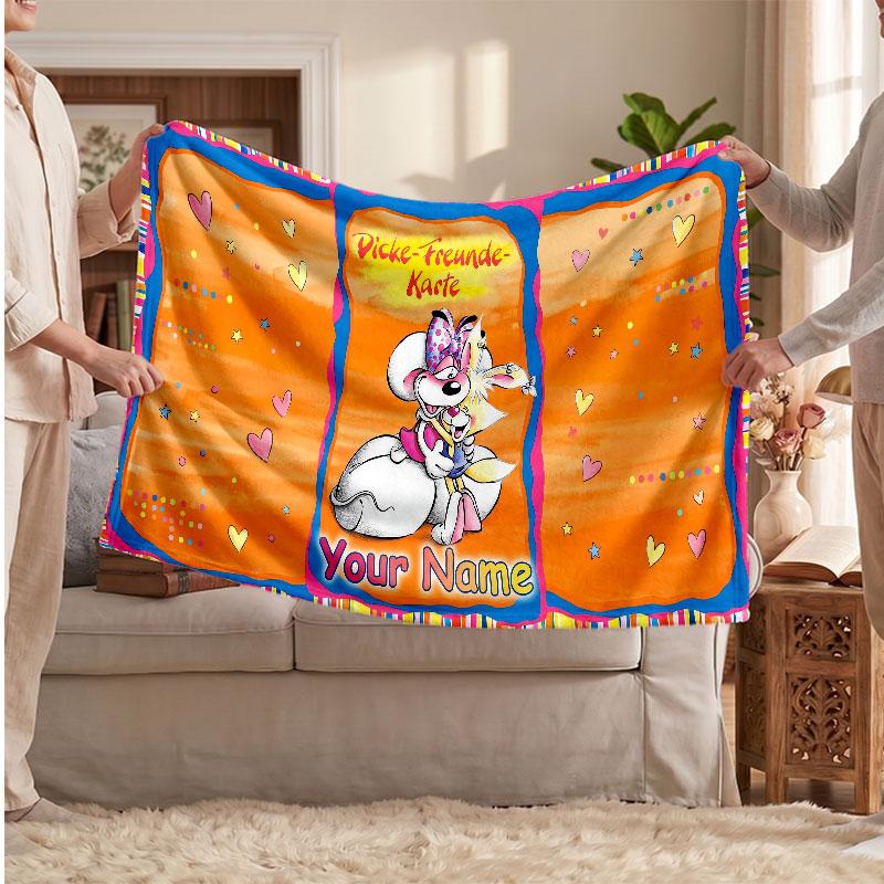 Diddl Flannel Blanket, Custom Name Text Personalized Soft Throw Blanket Home Decor Gift