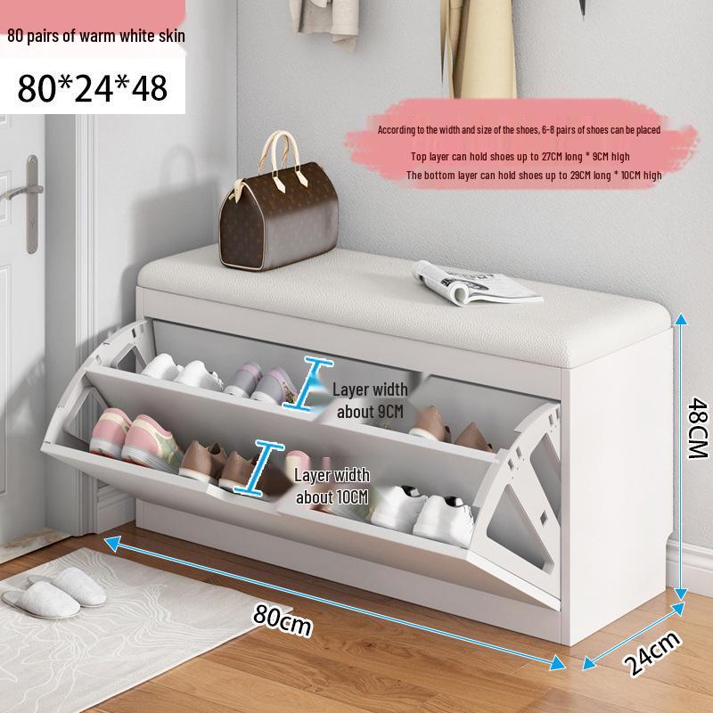 Shoe Storage Bench with Flip-Top Cabinet and Integrated Stool for Entryway