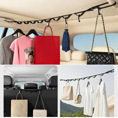 Car Clothes Hanger Bar Nylon Braided Adjustable Double-layer Car Hanging Strap Auto Travel Clothesline Flexible Storage Strap