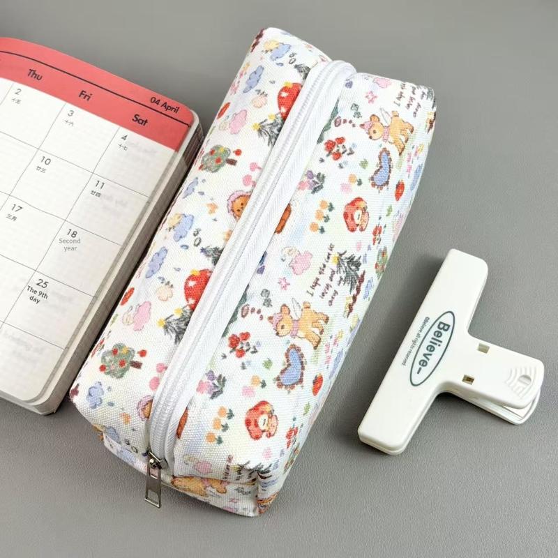 Süßer Cartoon-Tier-Blumen-Federmäppchen Leinwand Reißverschluss Schreibwarentasche Für Schule Büro Und Tägliche Nutzung Schüler-Schreibwaren