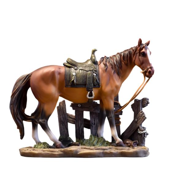 Horse Resin Figurine, Rustic Fence & Galloping Pony Statue Sculpture, Luxury Home Decor for Living Room TV Stand Entryway Wine Cabinet, Unique
