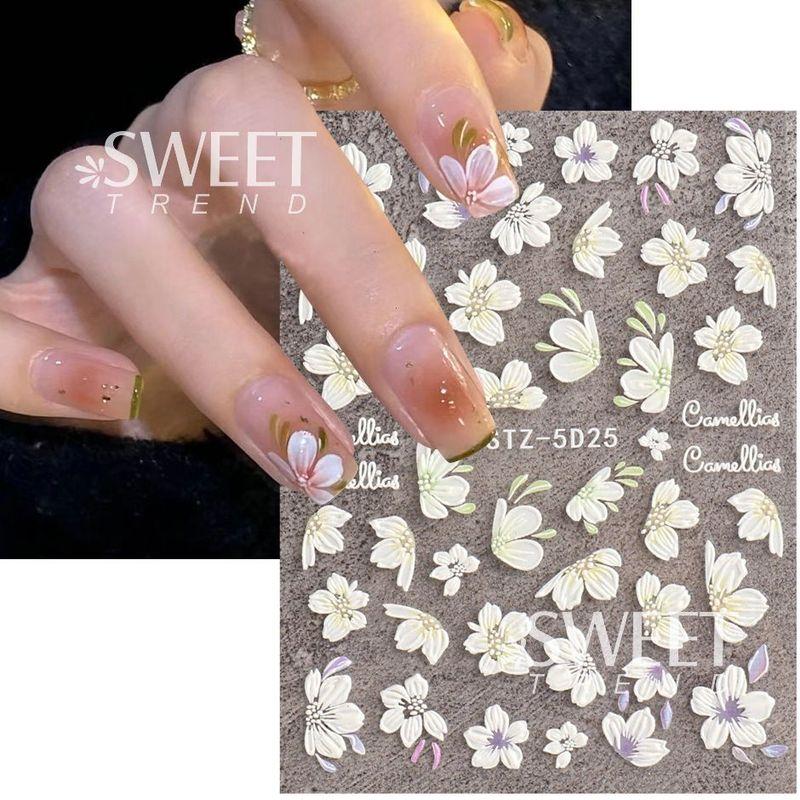 

Свежие весенние наклейки для ногтей «Маленькая ромашка» рельефные трехмерные романтические цветы весенние милые украшения для ногтей Camellia STZ-5D25 in relief