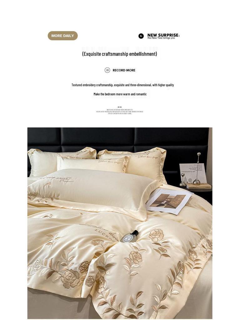 G5Z Leichter Luxus Gewaschene Baumwolle 3-teiliges Set: Hautfreundliche bestickte Bettbezug & Bettlaken