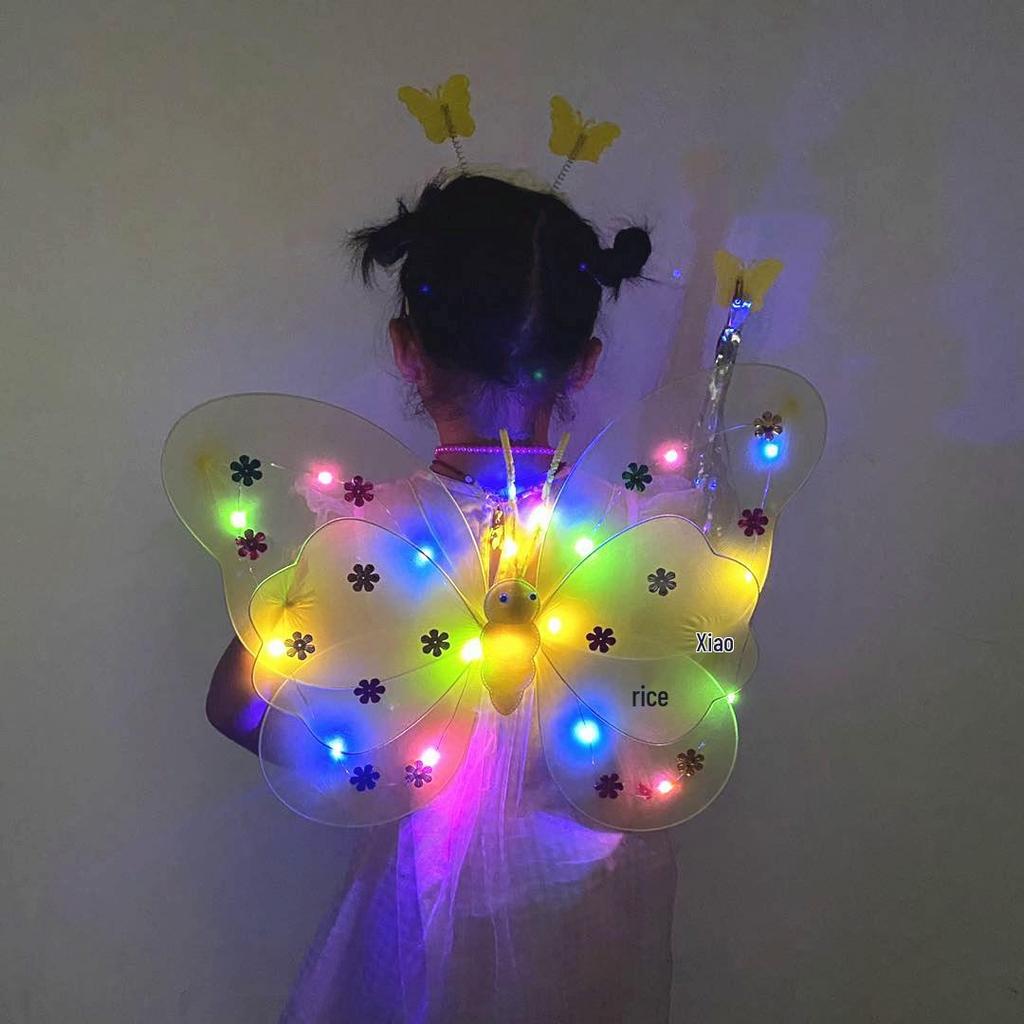 Illuminated Butterfly Wings Set: Light-Up Three-Piece for Children's Performances and Night Markets