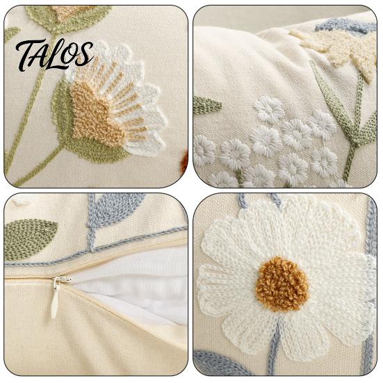 Flower Pattern Cushion Cover Floral Embroidered Cover, Decorative Throw Pillow Spring Home Refresh Decor Farmhouse for Living Room Sofa Couch