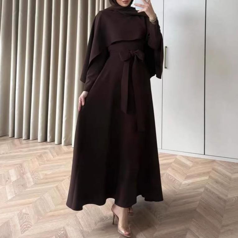 Cross-border Europe, America, Amazon Autumn New Women's Clothing Fashion Temperament Shawl Simple Long-sleeved Long Dress Two Pieces