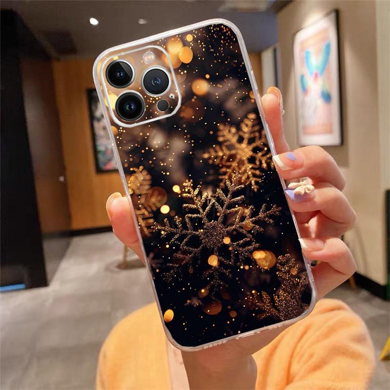 Winter Christmas Snowflake Phone Case Carcasa Funda For iPhone 17 Pro Max Air 16 15 14 13 Pro Max 15 16 Pro 15Plus Case