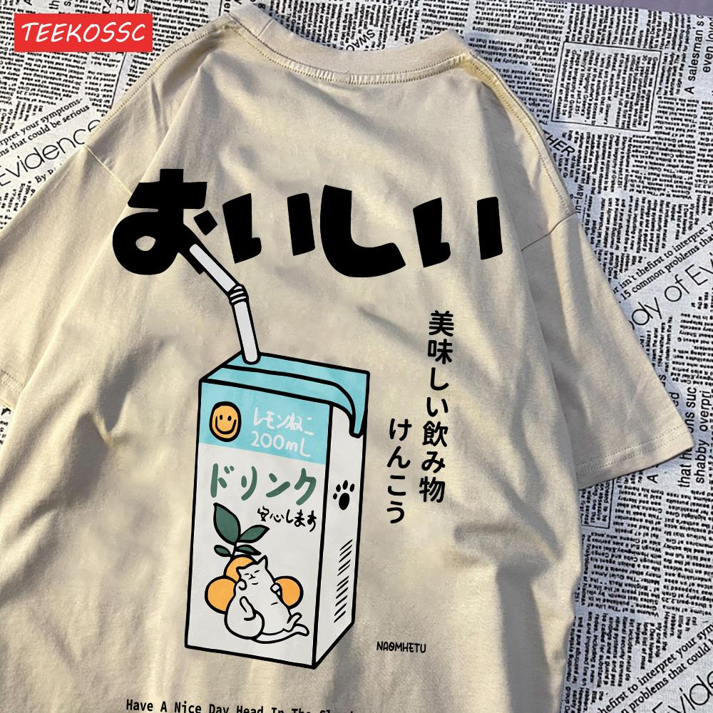Niedliches Japanisches Katzenmuster Übergroßes T-Shirt Damen Herren Kurzarm Locker Lässiges T-Shirt Streetwear Oberteile Baumwolle Harajuku Kleidung