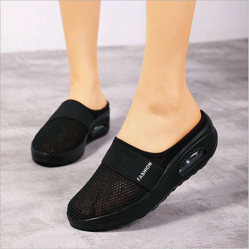 

Женские тапочки Slip-on, толстая подошва, воздушная подушка, полая сетка, дышащие тапочки для женщин 35 чёрный