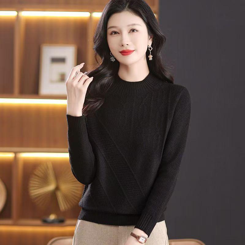 

Осенне-зимний женский свитер с высоким воротником, вязаный топ, модный стиль, свободный вязаный свитер 3XL чёрный