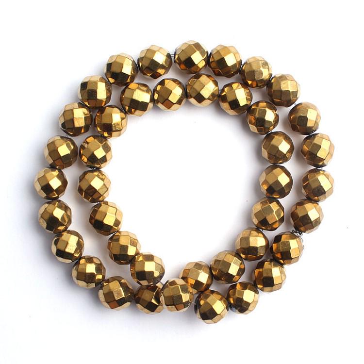2/3/4/6/8/10mm Faceted Gold Color Hematite 15 Inch Round Stone Beads For Jewelry Making Loose Beads