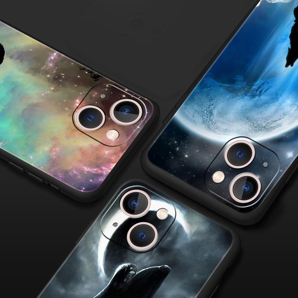 Phone Case Cover for iPhone 17 Pro Max 16 15 14 13 12 11 Pro Max Plus 17AIR Shockproof Soft TPU Shell Moon Roaring Wolf Fundas