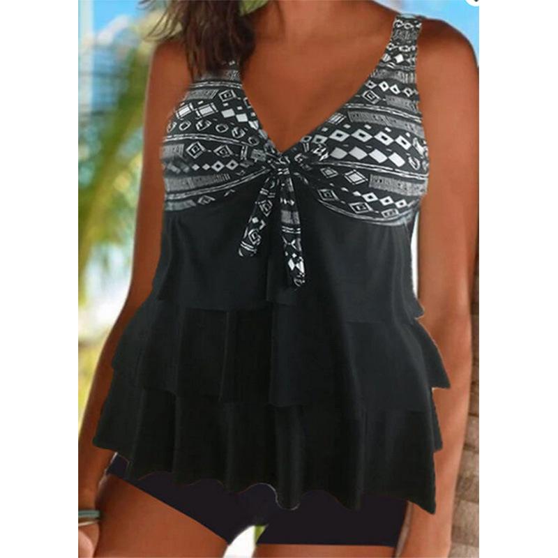 European & American Plus Size Rhombus Split Swimsuit for Women