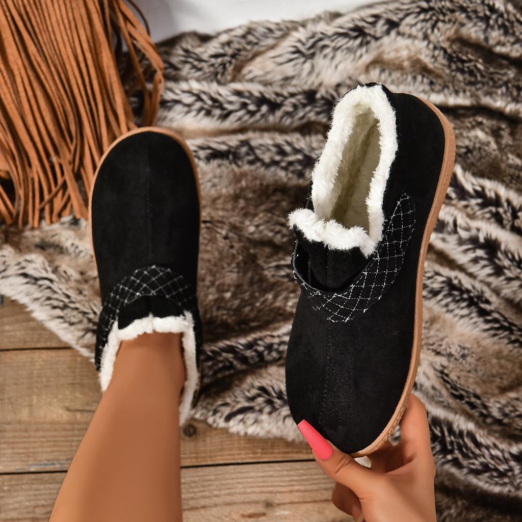 Comemore Flat Warm Padded Snow Boots Winter New Solid Color Round Head Cotton Shoes for Women Suede Casual Plus Velvet Botines