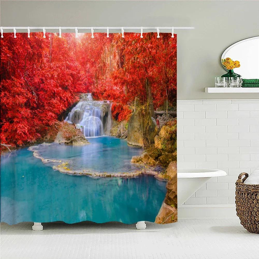 Shower Curtain Various Autumn Dusk Forest Scenery 3D Printing Shower Curtains Polyester Waterproof Home Decor Curtain