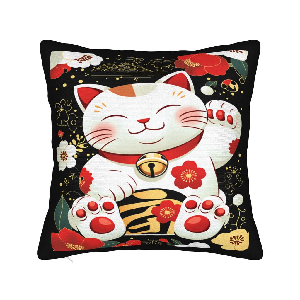 Lucky Cat Maneki Neko Pillow Case Novelty Pillow Cover Soft Pillowcases For Chair Sofa Home Decor