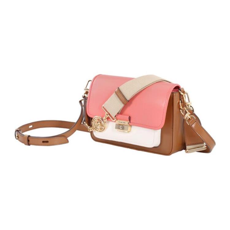 New MICHAEL KORS Bradshaw Cow Leather Shoulder Bag, Crossbody Bag Medium Size Women's Acorn Brown & Pink 30T1G2BM2L-986