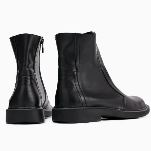 Classic Genuine Leather Autumn Winter Plush High Top Zip Chelsea Motorcycle Black Ankle Boots Men'S Fashion Shoes