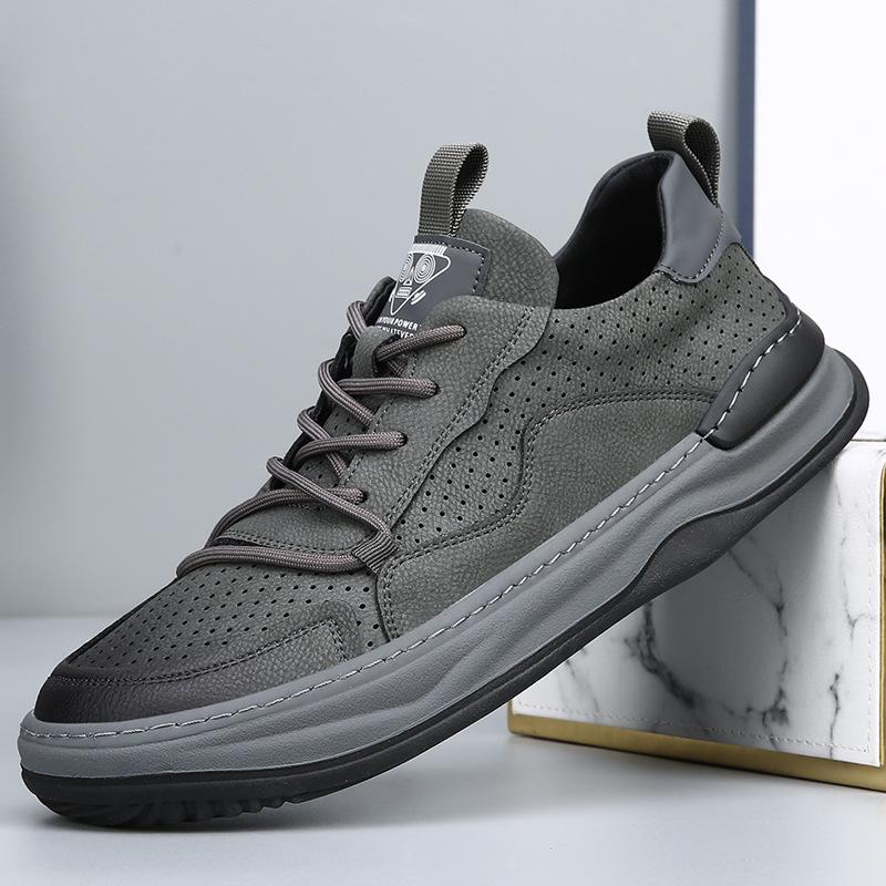 New Leather Men's Shoes Spring Breathable Crooked Clown Shoes Trend Versatile Hollow Casual White Shoes Men's Board Shoes