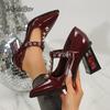 Fashion Punk Elegant Pointed Toe High Heels Pumps Women 2025 New Trendy Thick Rose Heeled Dress Shoes Woman Mary Jane Shoes Size 35 42