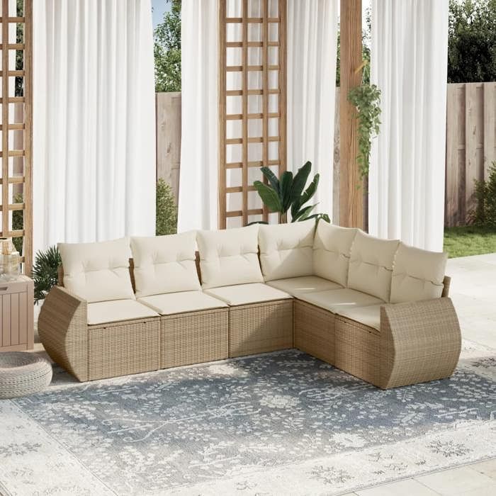VidaXL Garden Lounge Set with Cushions 6 Pcs, Patio Sofas, Patio Furniture Set, Outdoor Furniture, Beige 3221407