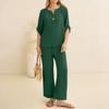 Women Two Piece Set Long Sleeve Loose Fit Blouse and Wide Leg Pants Casual Lightweight Outfit for Daily Wear