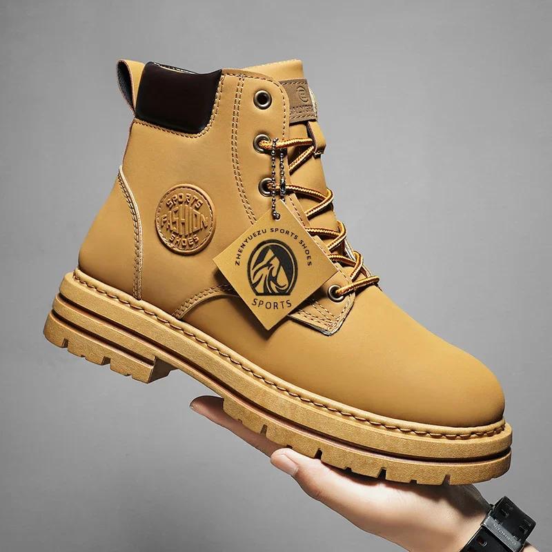 

Высокие ботинки Кожаные Повседневные Хлопковые Туфли Для Открытого Спорта Мужские Рабочие Модные Водонепроницаемые Нескользящие Ботинки Мужские Байкерские Ботинки 44 хаки