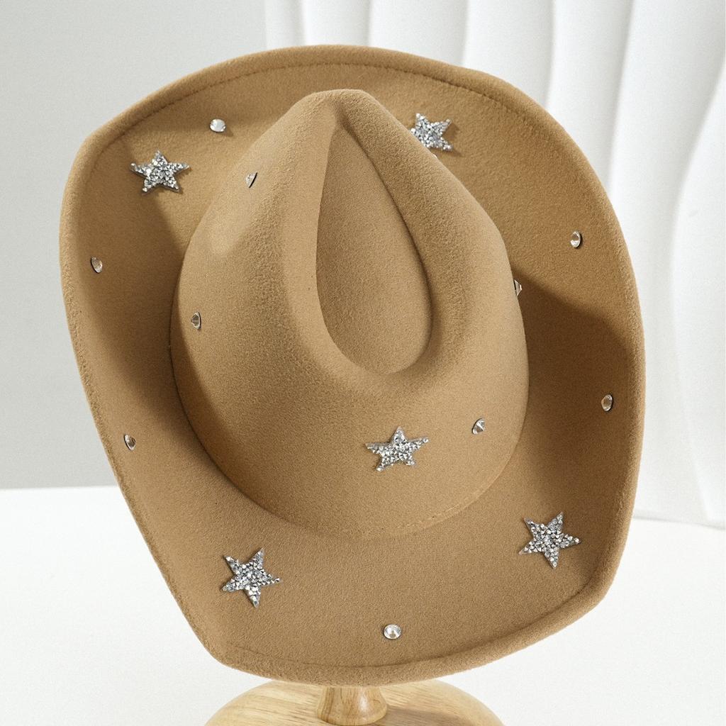 Popular Women's Fashion Light Luxury Top Hat Rhinestone Star Sequined Accessories Elegant Party Party Dance Wear