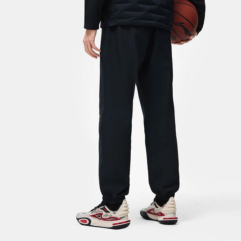 Li-Ning Letter Logo Printed Cuffed Fleece Water-Resistant Loose Knit Sports Pants Men Pants Black AYKT693-1