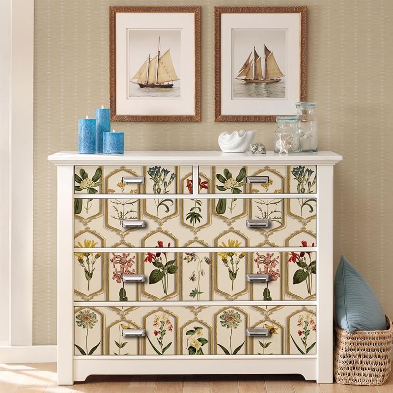Floral Peel and Stick Wallpaper Floral Specimen Self Adhesive Wallpaper Removable Contact Paper Wall Sticker for Bedroom Cabinet