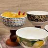 Bohemian French Retro Ceramic Dessert Bowl with Wooden Stem.