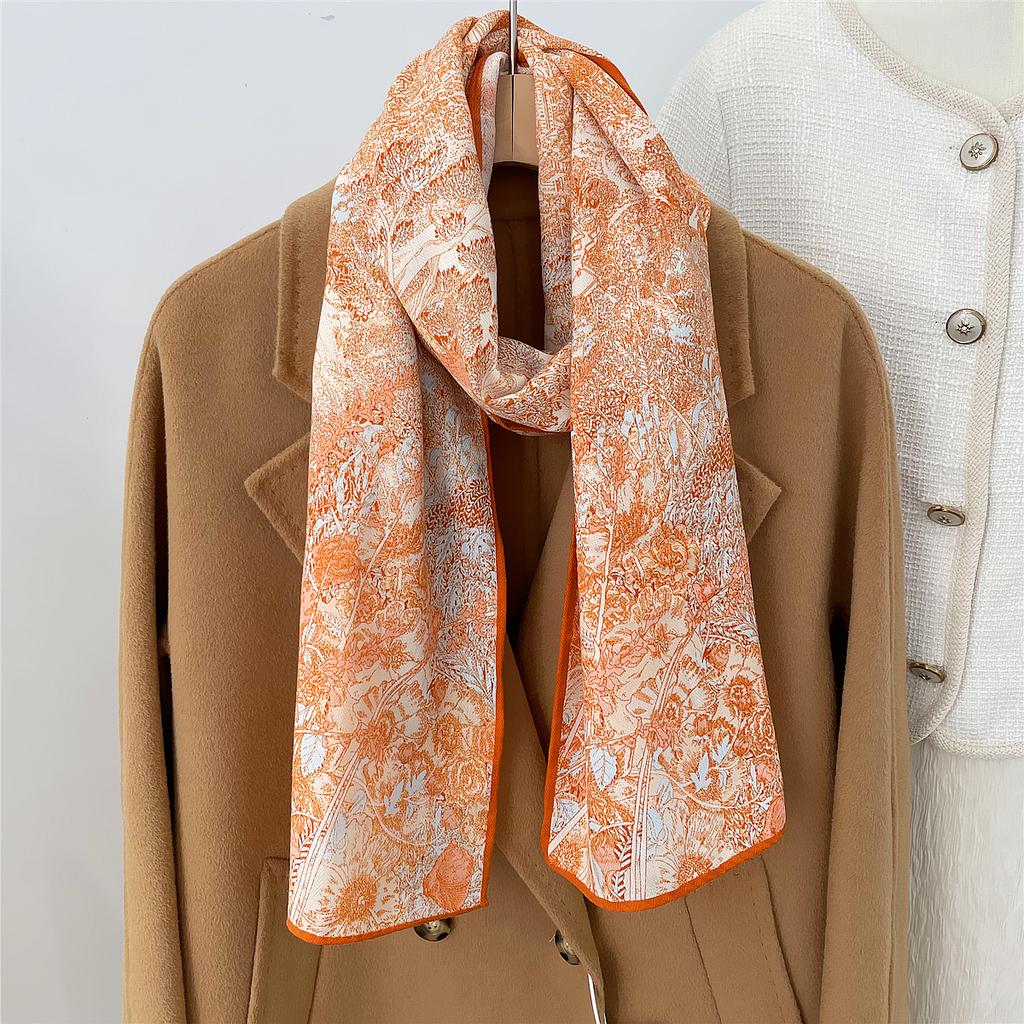 160X33Cm New Winter Thicken Silk Cashmere Scarf Women Hand Rolled Shawls Print Long Scarves Wrap Bandana Big Hijabs Female